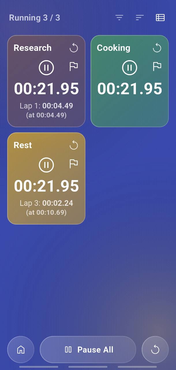 Stopwatch 그리드 실행 화면