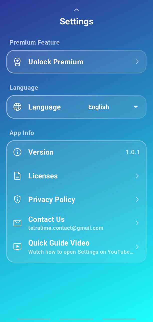 Settings screen