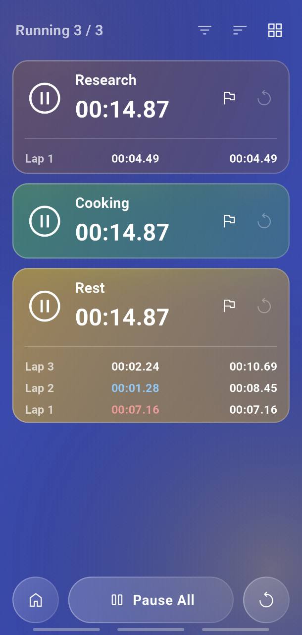 Stopwatch 리스트 실행 화면