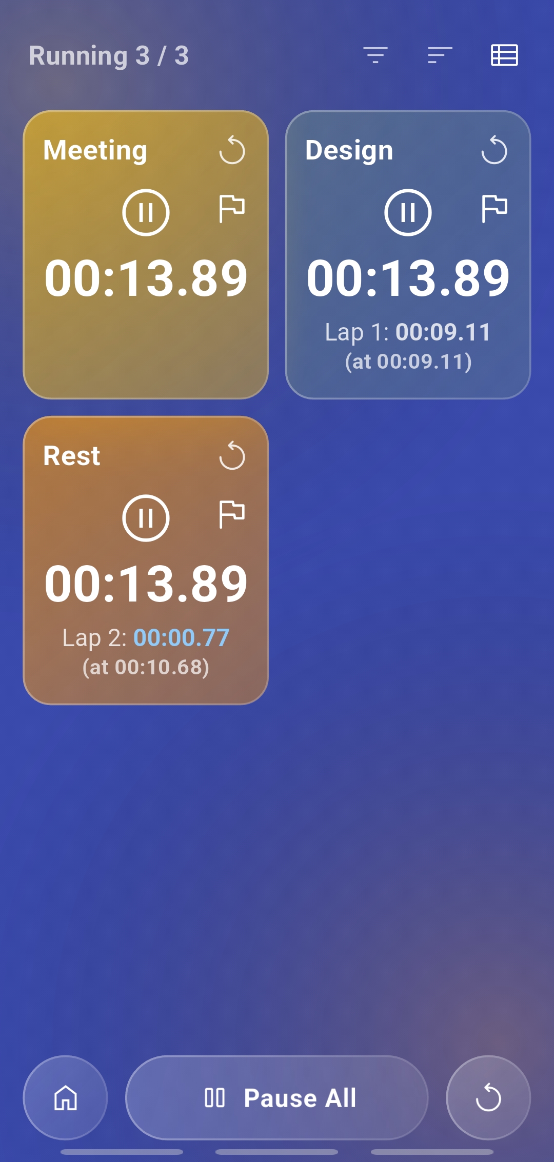 Stopwatch 랩 기록 화면